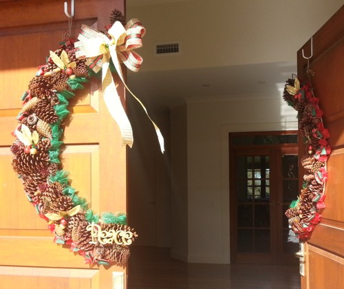 Split Christmas Wreaths for Double Doors
